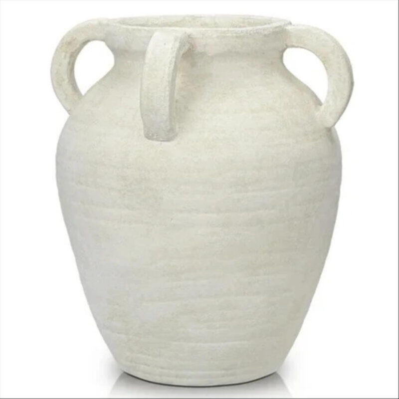 11.8" Handmade Terracotta Vase Vintage White Ceramic vase Rustic Stoneware Decorative with 4 HandlesMatte Textured for Home Decor