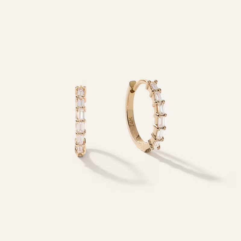 14K Gold Diamond Baguette Huggies Quince Lab Diamonds