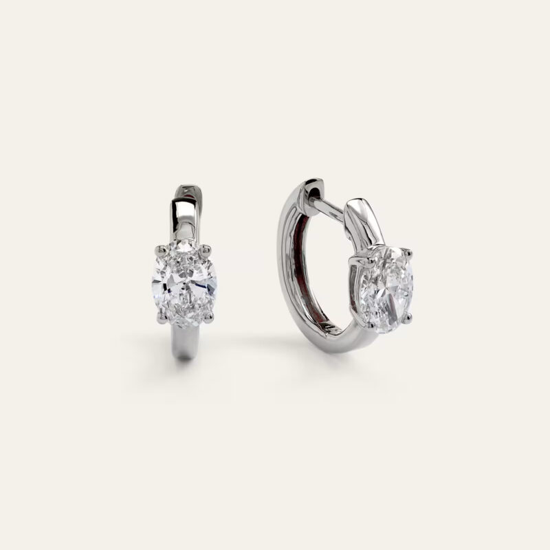 14K Gold Lab Grown Diamond Oval Solitaire Huggies - 1ctw Quince Lab Diamonds