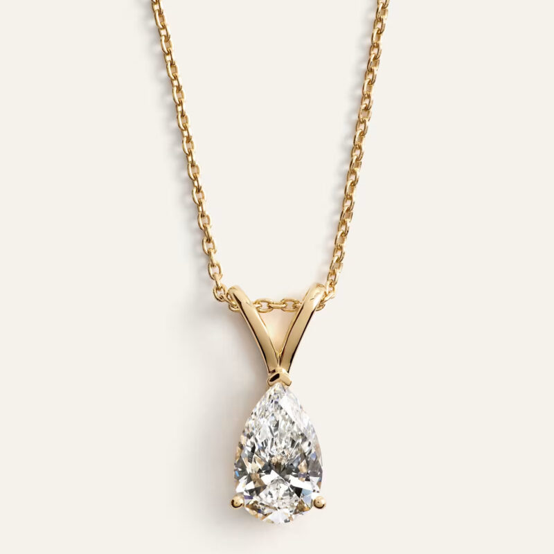 14K Gold Lab Grown Diamond Pear Solitaire Necklace - 1ctw Quince Lab Diamonds