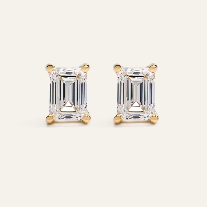 14K Gold Lab Grown Diamond Statement Emerald Studs - 8ctw Quince Lab Diamonds