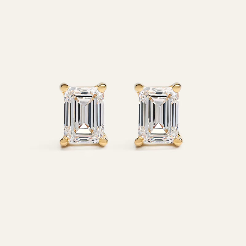 14K Gold Lab Grown Diamond Statement Emerald Studs - 6ctw Quince Lab Diamonds