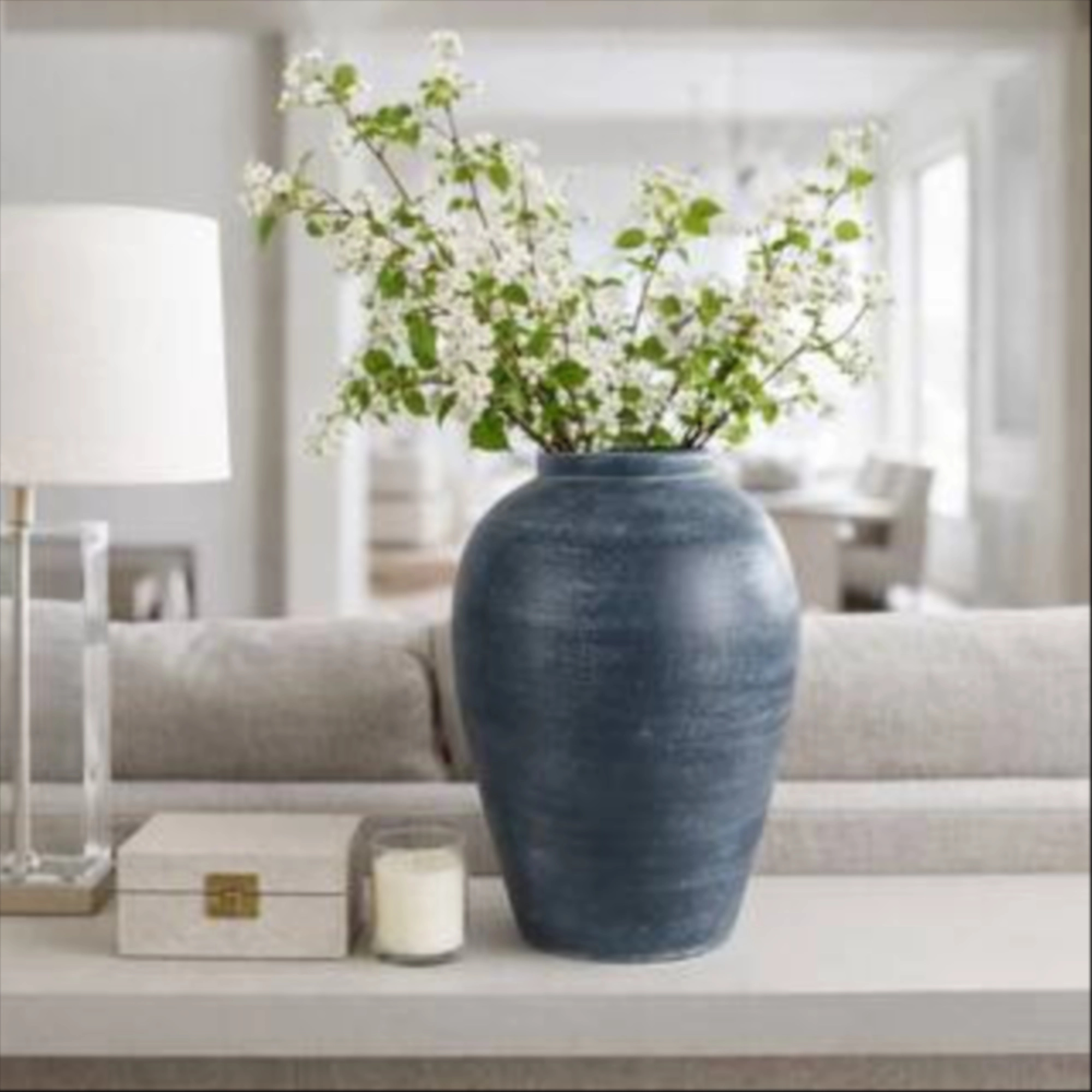 15.25 in. Blue Terracotta Decorative Vase with Distressed Finish