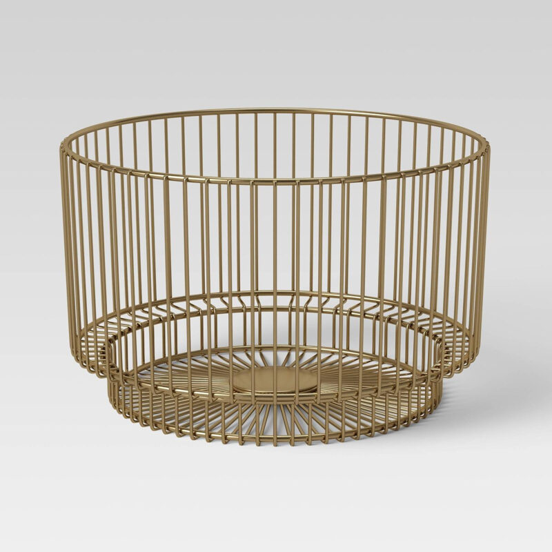 18" x 11" Metal Wire Basket with Gold Finish - Threshold™: Iron Frame, Modern Decor, Round Stor...
