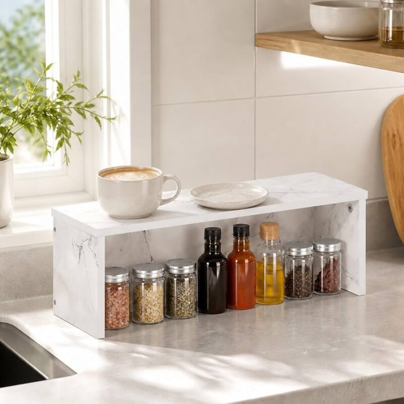 18-Inch Kitchen Countertop Organizer, Wide Counter Shelves, Stackable Organizer Shelf, Easy Assem...