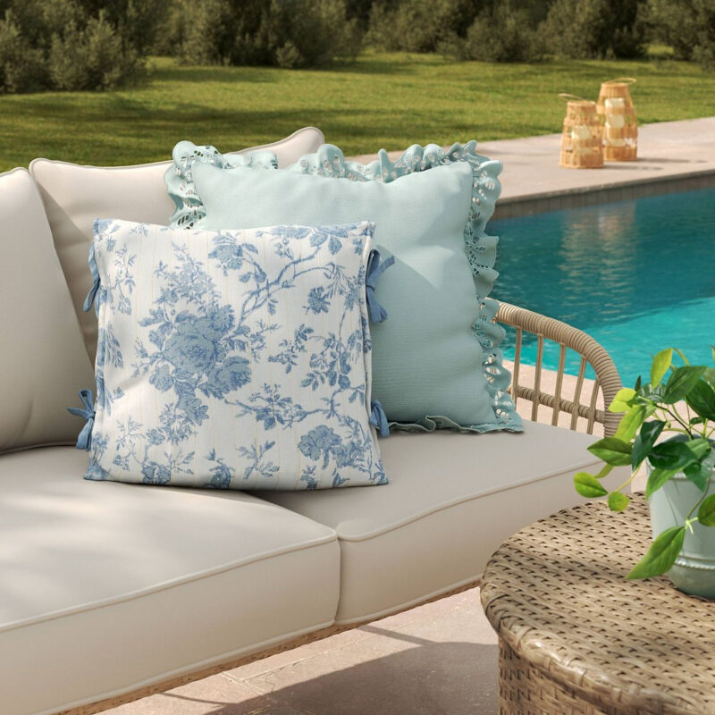 18"x18" Woven Stripe Side-Tie Outdoor Throw Pillow Blue - Threshold™ designed with Studio McGee