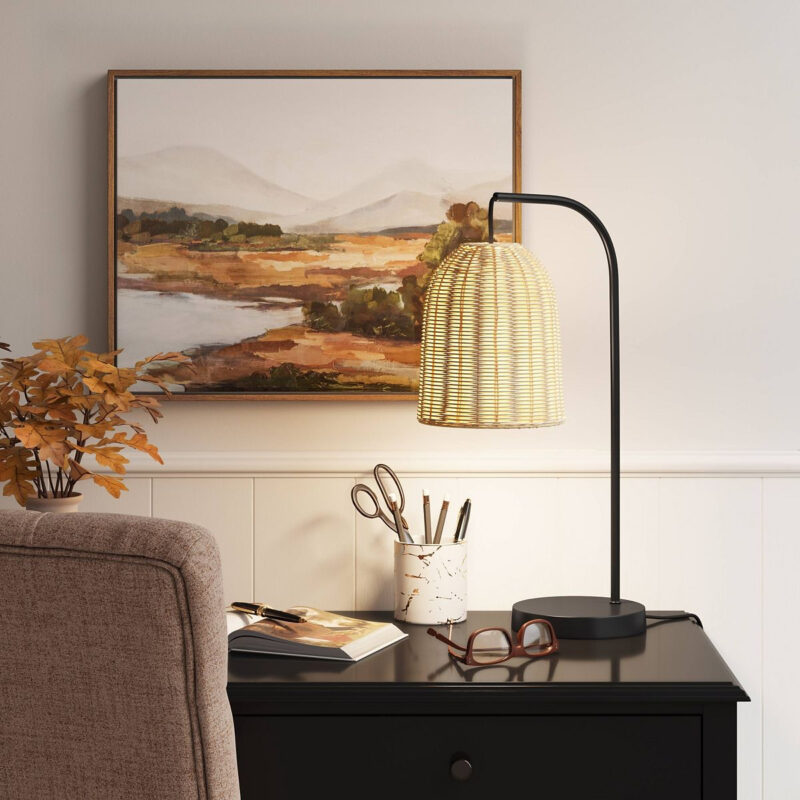 20.5"x7" Addison Rattan Table Lamp Brown - Threshold™: Curved Metal, LED, No Assembly Required
