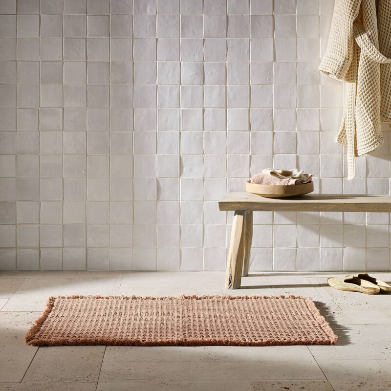 21"x34" Waffle Cotton Bath Rug with Fringes Clay - Casaluna™