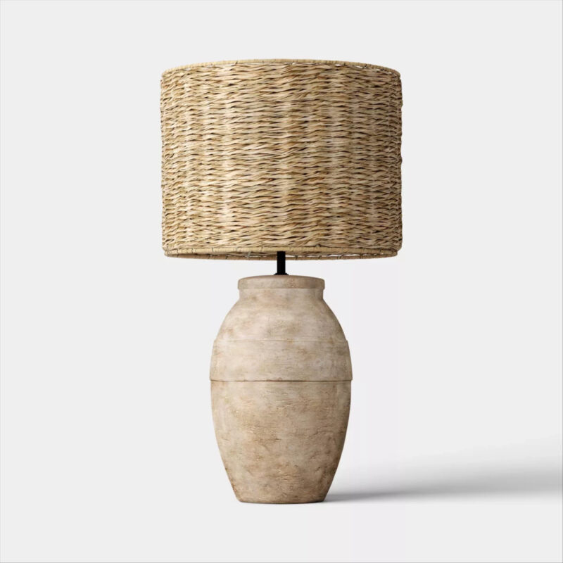 24"x13" Large Ceramic Table Lamp with Woven Shade Sandstone - Threshold™