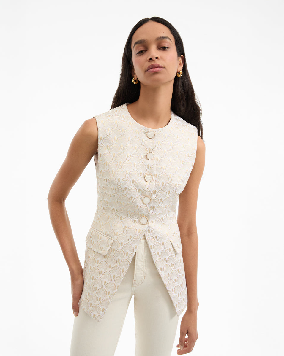 Lois Gold-Print Vest from Veronica Beard