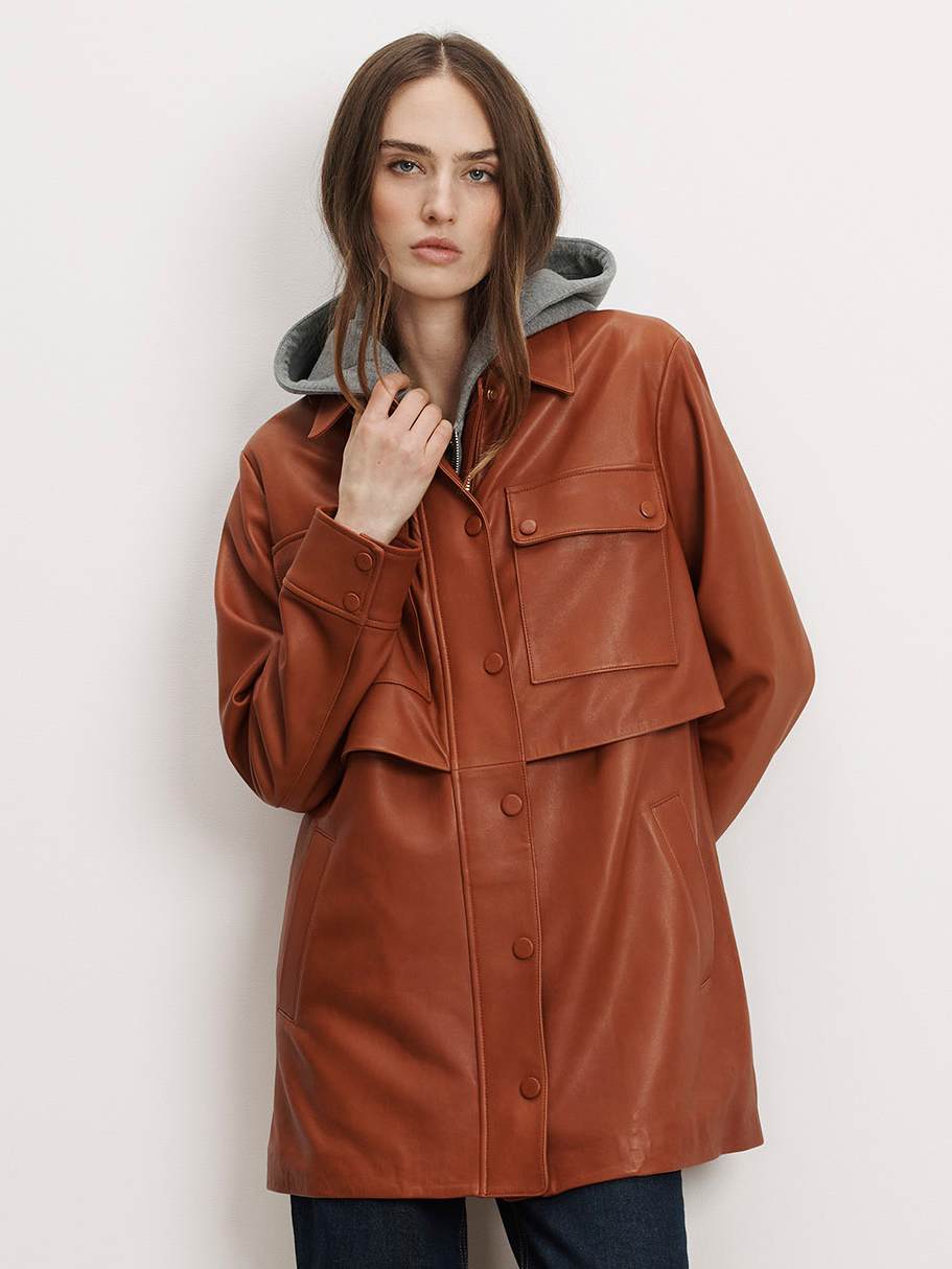 Liora Leather Utility Dickey Coat from Veronica Beard