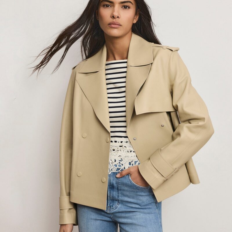 Heathcliff Cropped Leather Trench Coat Veronica Beard
