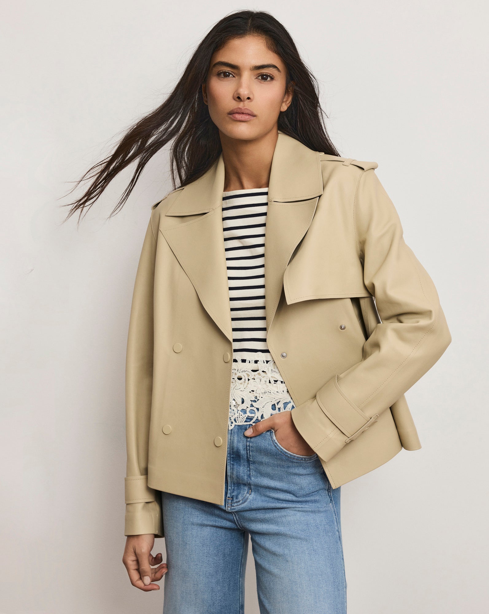 Heathcliff Cropped Leather Trench Coat Veronica Beard