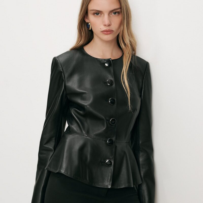 Quinn Leather Peplum Jacket Veronica Beard
