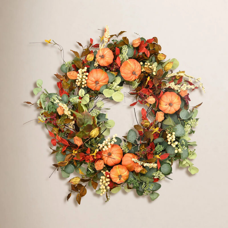 26" Handcrafted Fall Front Door Thanksgiving Day Pumpkin Wreath