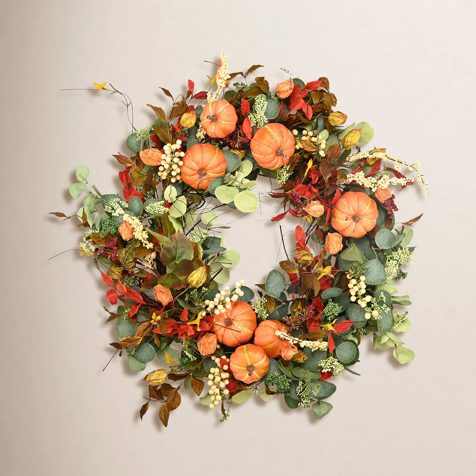 26" Handcrafted Fall Front Door Thanksgiving Day Pumpkin Wreath