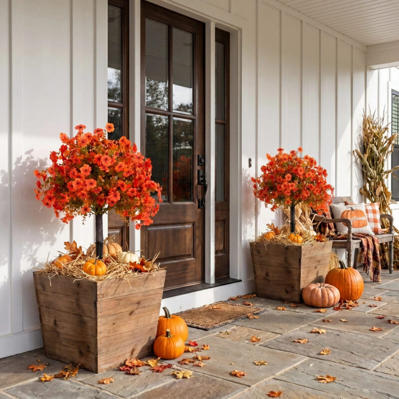 26in. UV Resistant Autumn Artificial Fall Daisy Bush with Integrated Ground Stake (Indoor/Outdoor...