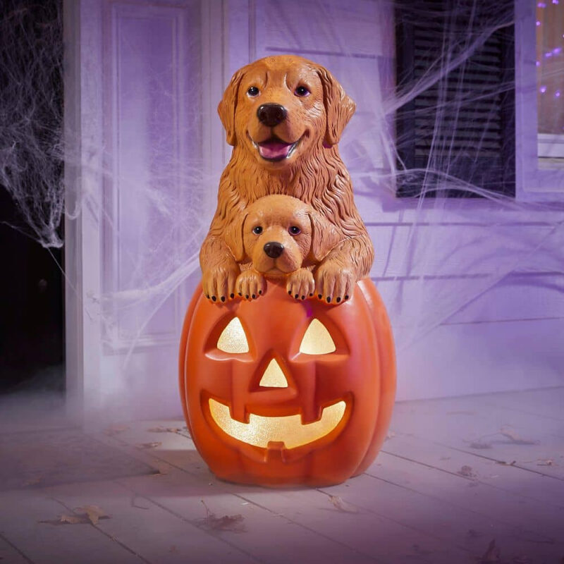 2.5 ft Halloween Classics Hand-Painted LED Golden Retriever with Puppy Greeter