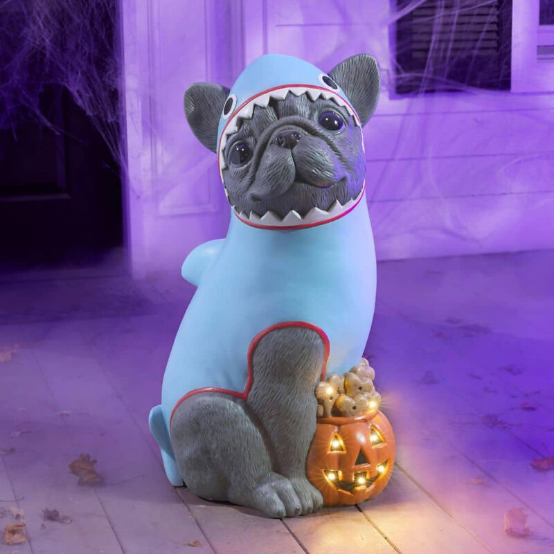 2.5 ft Halloween Classics Hand-Painted LED Gray Frenchie in Shark Greeter