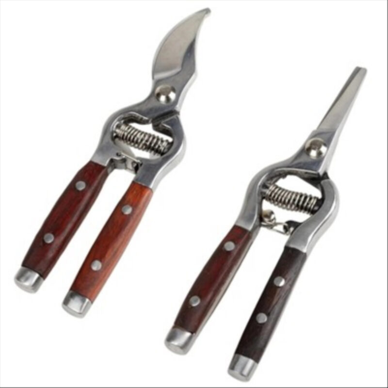 2-Pack Wood&Steel Handle Bypass Pruning Shears for Gardening,Curved&Straight Garden Shears,Sharp Blades for Plants, Flowers,Essential Gardening Tools