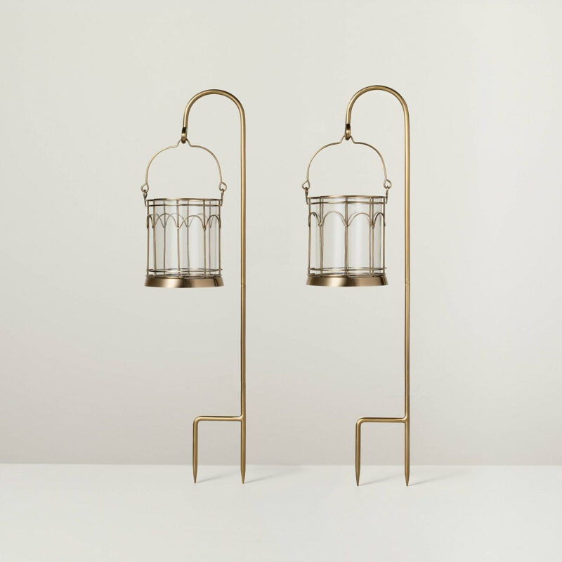 2ct Outdoor Stake LED Candle Lantern Antique Brass Finish - Hearth & Hand™ with Magnolia