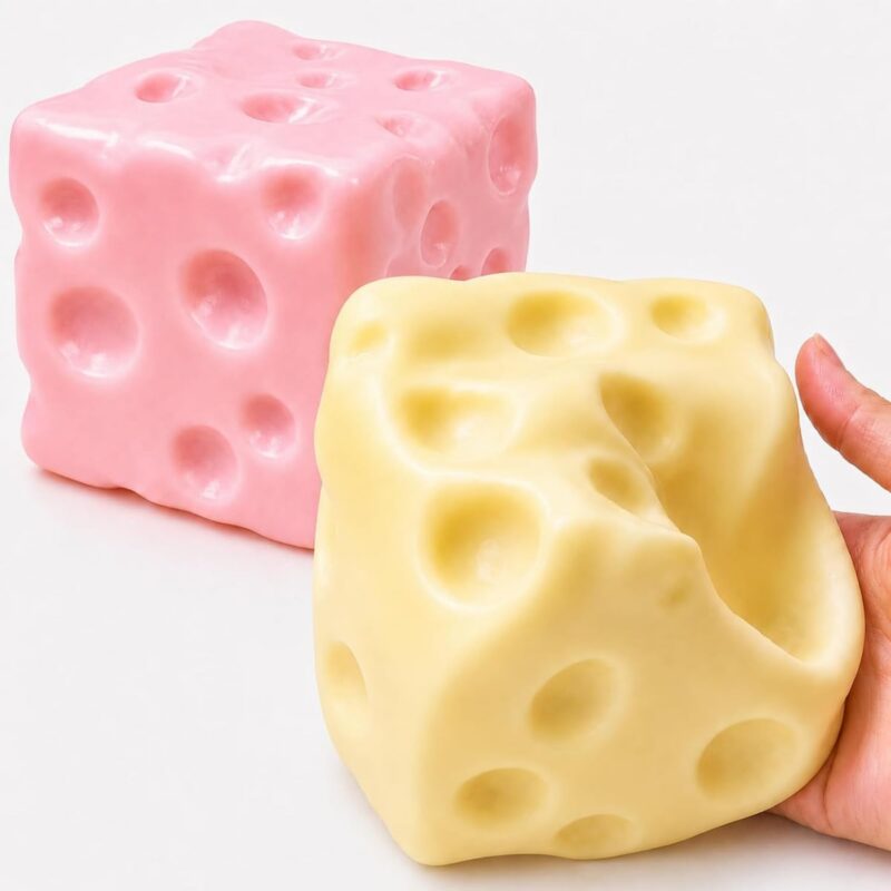 2Pcs Big Cheese Squishy, Non-Rising Jelly Filled, Pink and Yellow