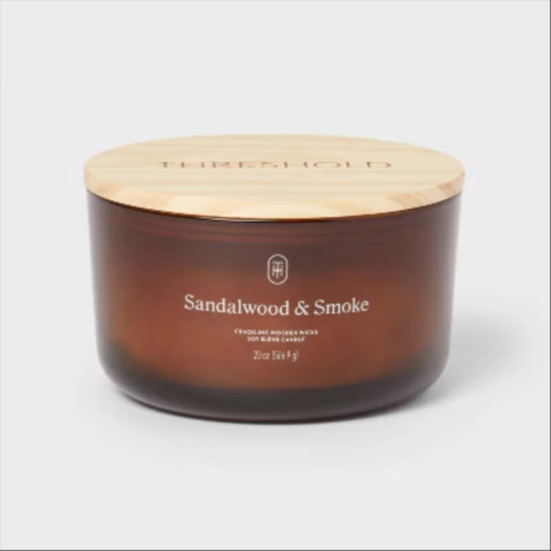 3-Wick Amber Glass Wooden Wick Sandalwood and Smoke Jar Candle 20oz - Threshold™