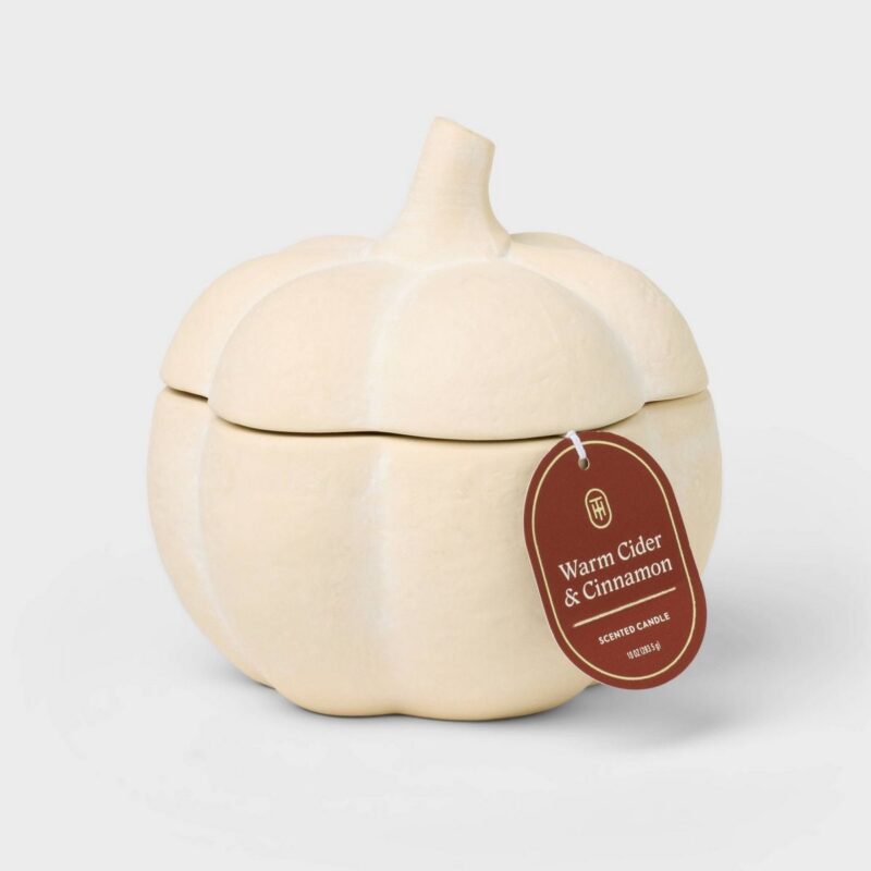 3 Wick Medium Rustic Ceramic Pumpkin Warm Cider and Cinnamon Fall Candle - Thresholdu2122