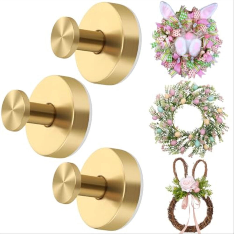 3Pcs Suction Cup Hooks for Shower, Upgraded Suction Cup Wreath Holder for Front Door Glass Door, No Drill Suction Cup Hooks for Shower Bathroom Kitchen Glass Door Mirror Loofah Towel (3, Gold)