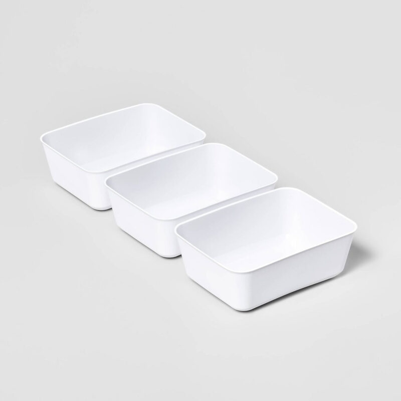 3pk Medium Storage Trays White - Brightroom™: Drawer Organizer Bins, Portable LDPE, Universal S...