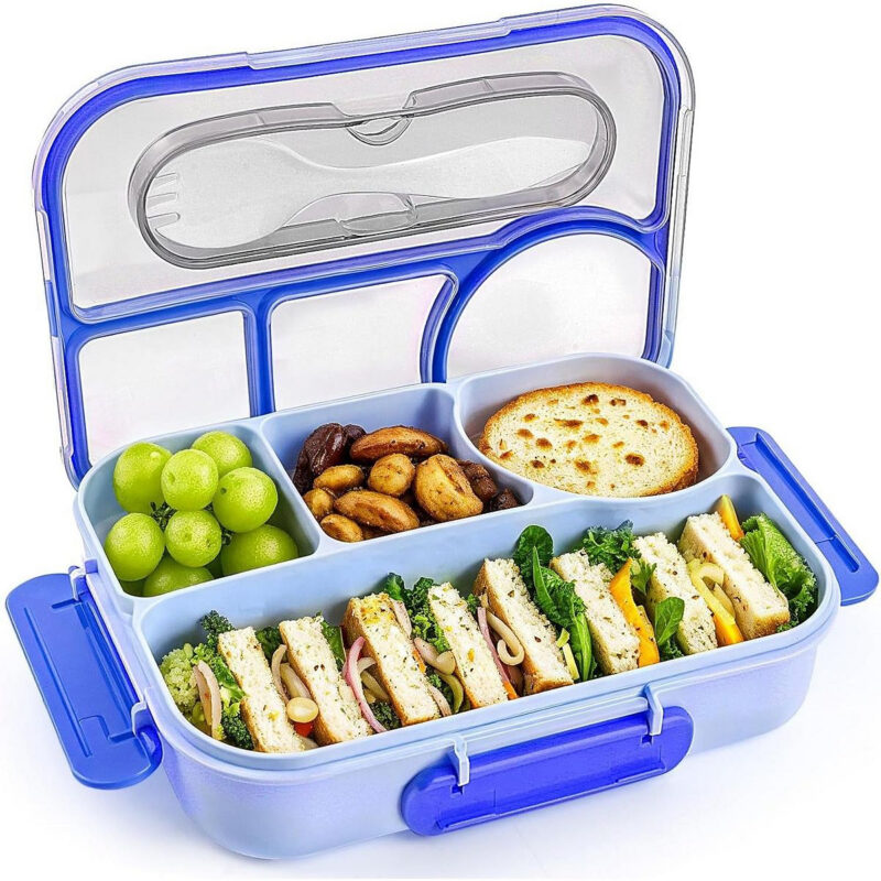 4-Compartment Bento Box for Adults. Drop-Proof, Dishwasher Safe, and BPA-Free. Blue