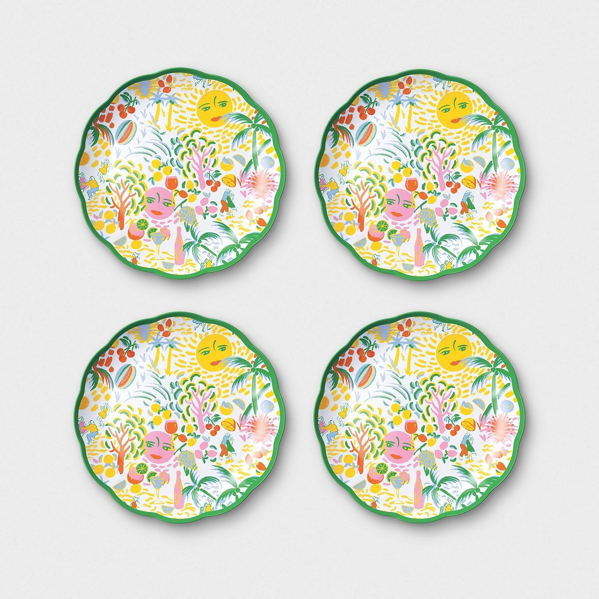 4pc Vacation Melamine Dinner Plates Yellow/Green - Roller Rabbit x Target