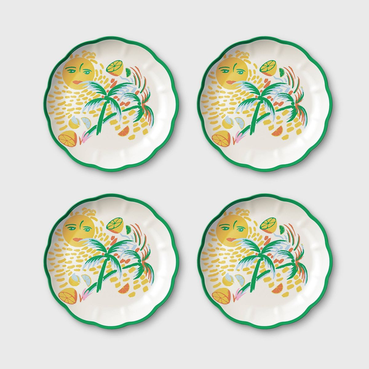 4pc Vacation Melamine Salad Plates Yellow/Green - Roller Rabbit x Target