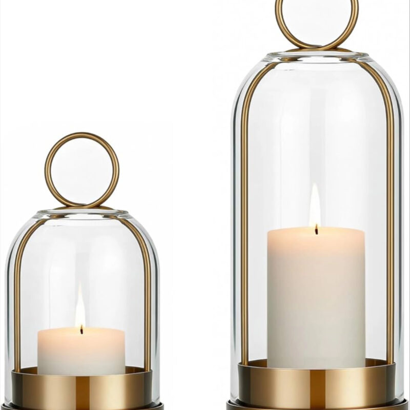 5"&4" Hurricane Glass Candle Holders, Hanging Brass Metal Candle Holder for Pillar Candles Table ...