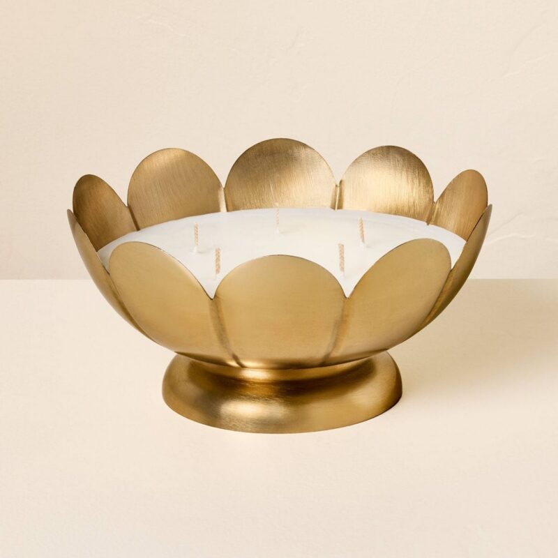5 Wick Large Scallop Brass Cozy Cardamom Jar Candle Cream 22oz - Hearth & Handu2122 with Magnoli...