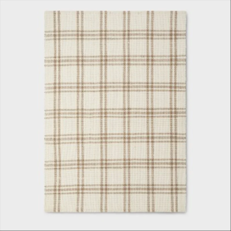5'x7' Cottonwood Handwoven Plaid Wool/Cotton Area Rug Cream/Tan - Threshold™ designed with Stud...