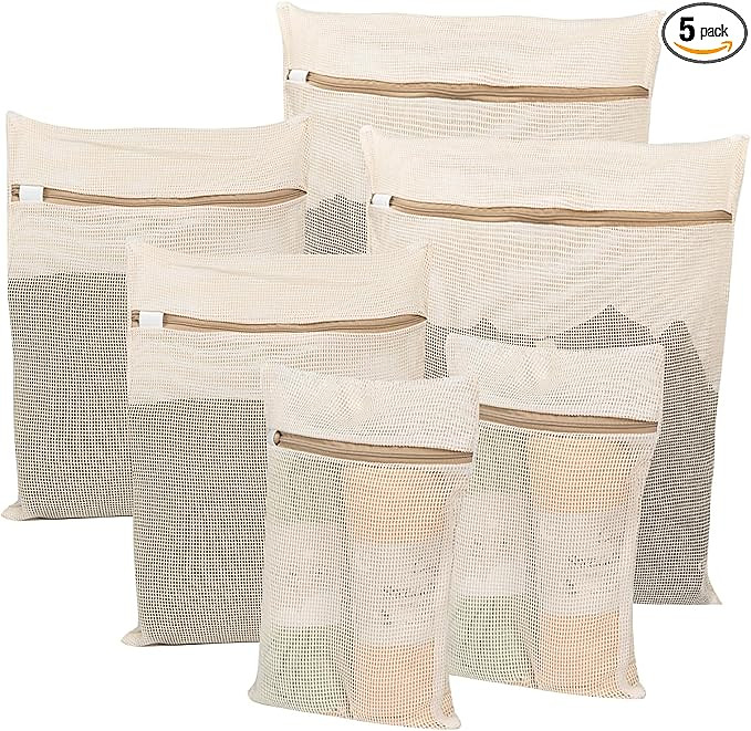 6-Piece Bag, Durable Cotton Mesh Laundry Bag, Sturdy Zipper, Breathable Mesh, Exquisite Laundry B...