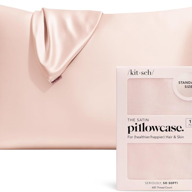 Kitsch Satin Pillowcase with Zipper for Hair & Skin, Softer Than Silk Pillow Cases Queen
