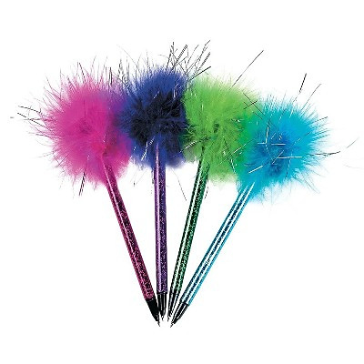 7" Brightly Colored Shimmering Marabou Plastic Pens - 12 Pc.