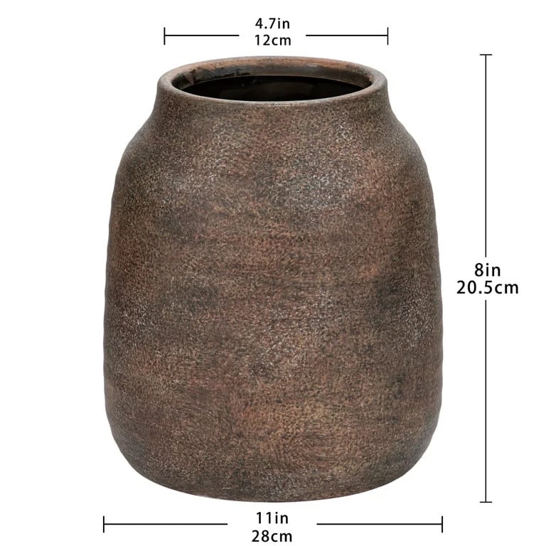 7u201d Handcrafted Ceramic Vase Vintage Pottery Brown Vases with Distressed White-Wash Finish Fa...