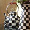 MacKenzie-Childs Courtly Check Enamel 3 Qt. Tea Kettle with Bird