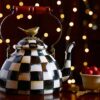 MacKenzie-Childs Courtly Check Enamel 3 Qt. Tea Kettle with Bird