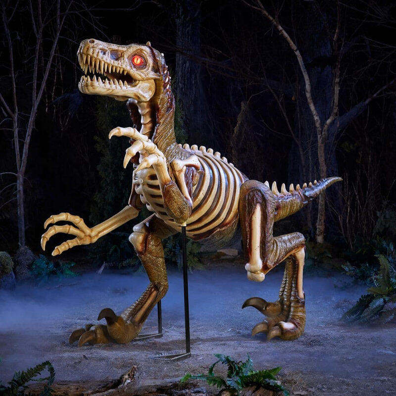 8 FT Long Grave & Bones Giant-Sized Animated LED Zombie Velociraptor