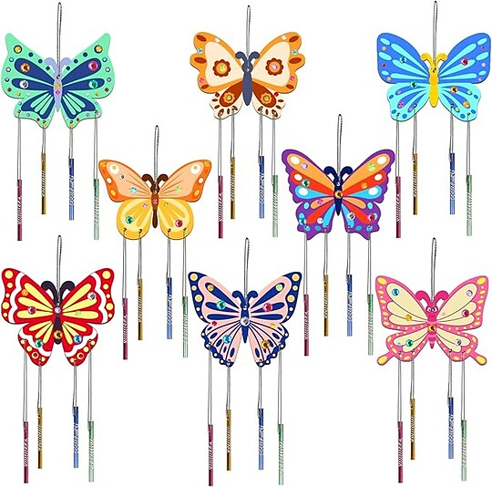 8-Pack DIY Butterfly Wind Chime Kits for Kids u2013 Make Your Own Wooden Butterfly Crafts, Paint...