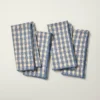 4pk Textured Gingham Cloth Napkins Natural/Blue