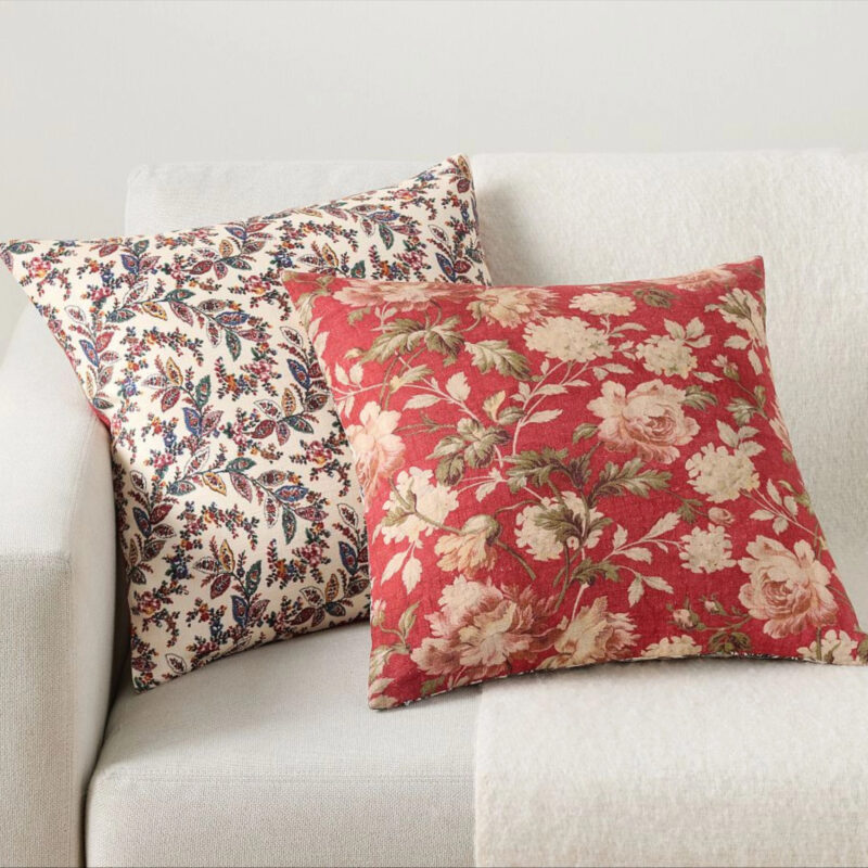 Addilyn Floral Reversible Printed Pillow, 20"" x 20"", Red Multi