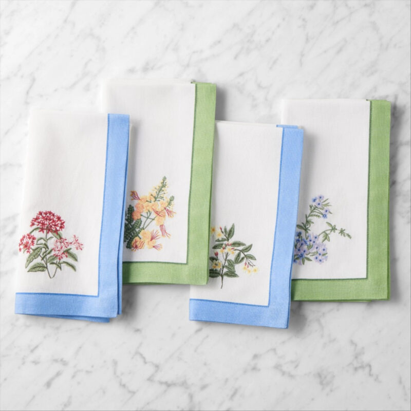 Williams Sonoma AERIN x Williams Sonoma Embroidered Floral Napkins, Set of 4