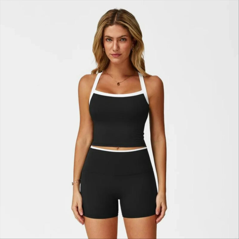 AEXTO 2 Piece Women's Sportswear Tank Top With High Waisted Hip Lifting Shorts Gym Yoga Exercise ...