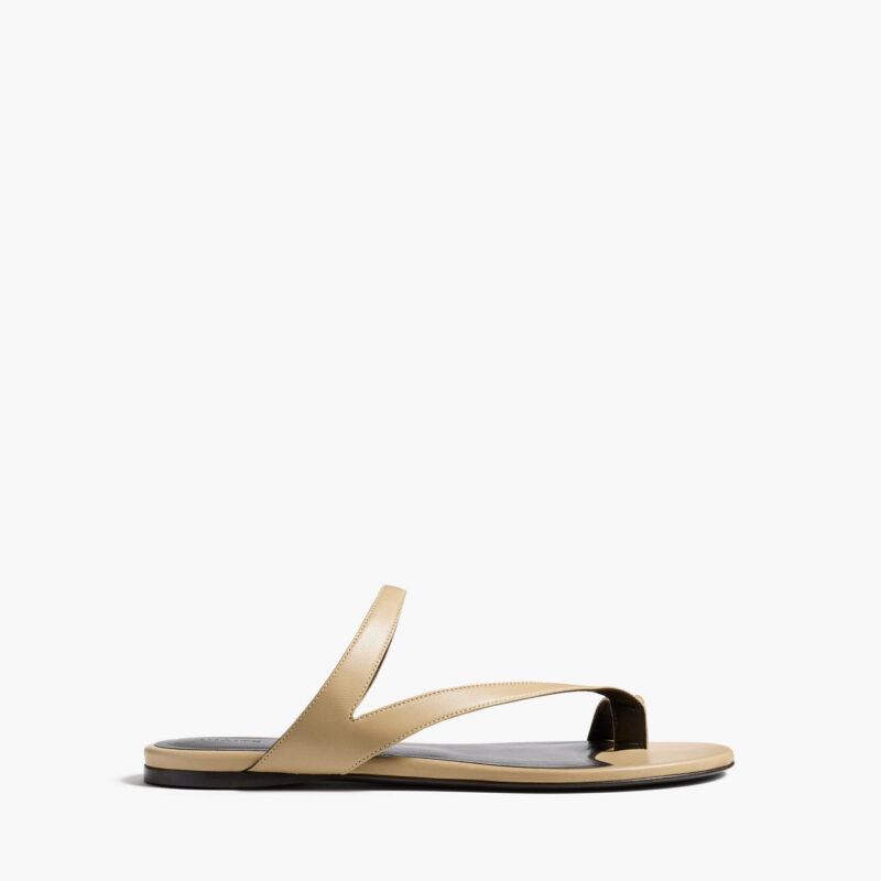 Aimee Flat Sandal in Beige Leather Khaite