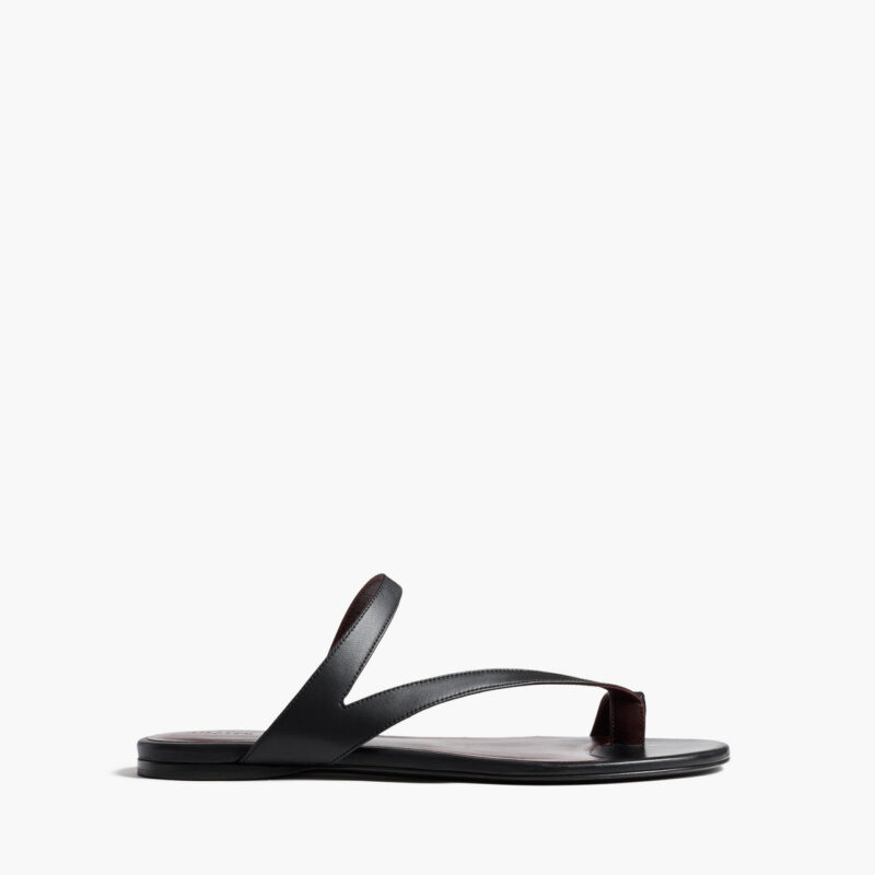 Aimee Flat Sandal in Black Leather Khaite